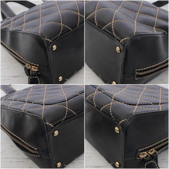 Chanel Wild Stitch Black Lambskin Leather Handbag Satchel Purse A5529 - Picture 6 of 11